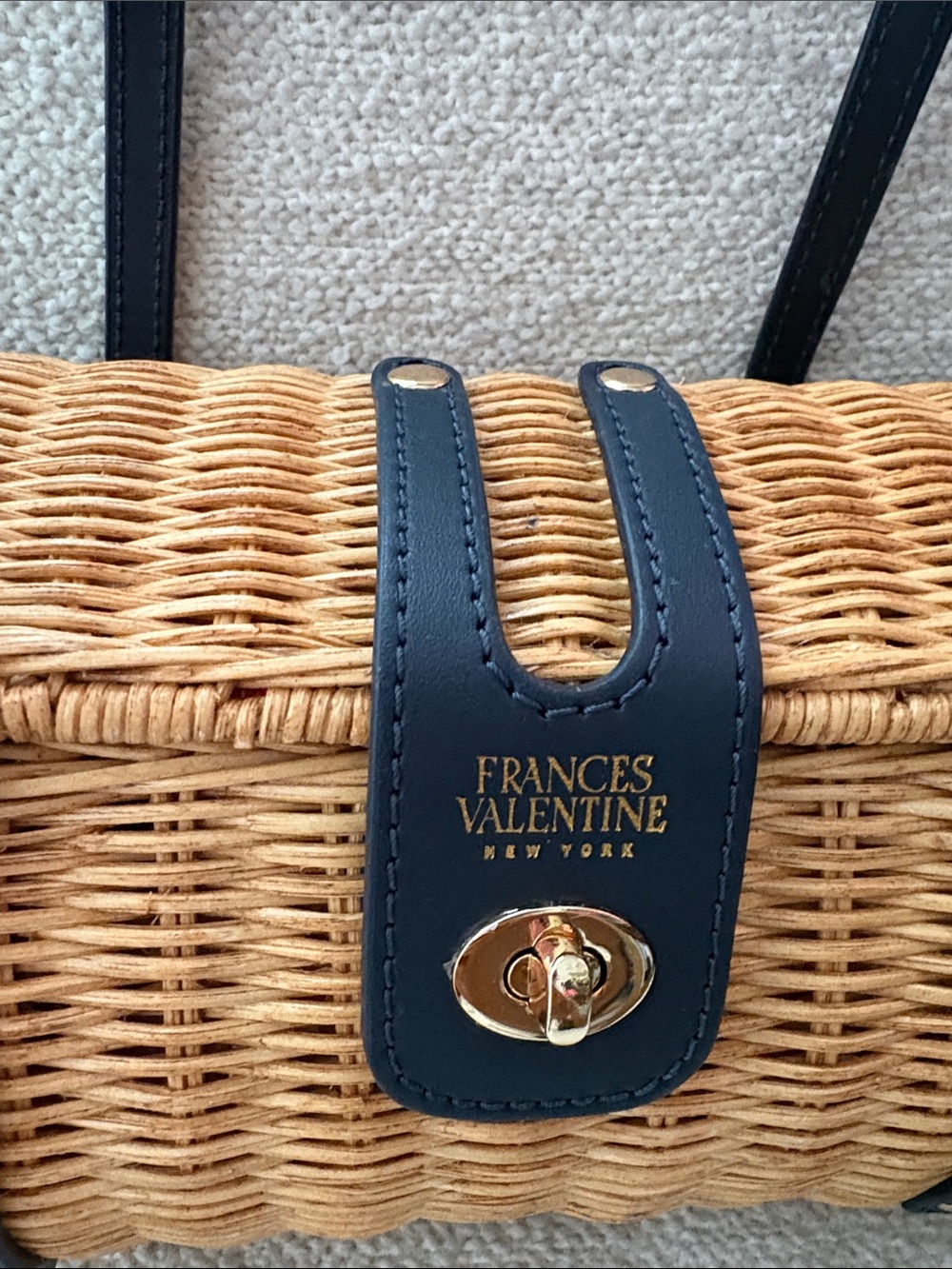Frances Valentine Wicker Mini Barrel Bag with Black Leather Trim - Picture 3 of 6